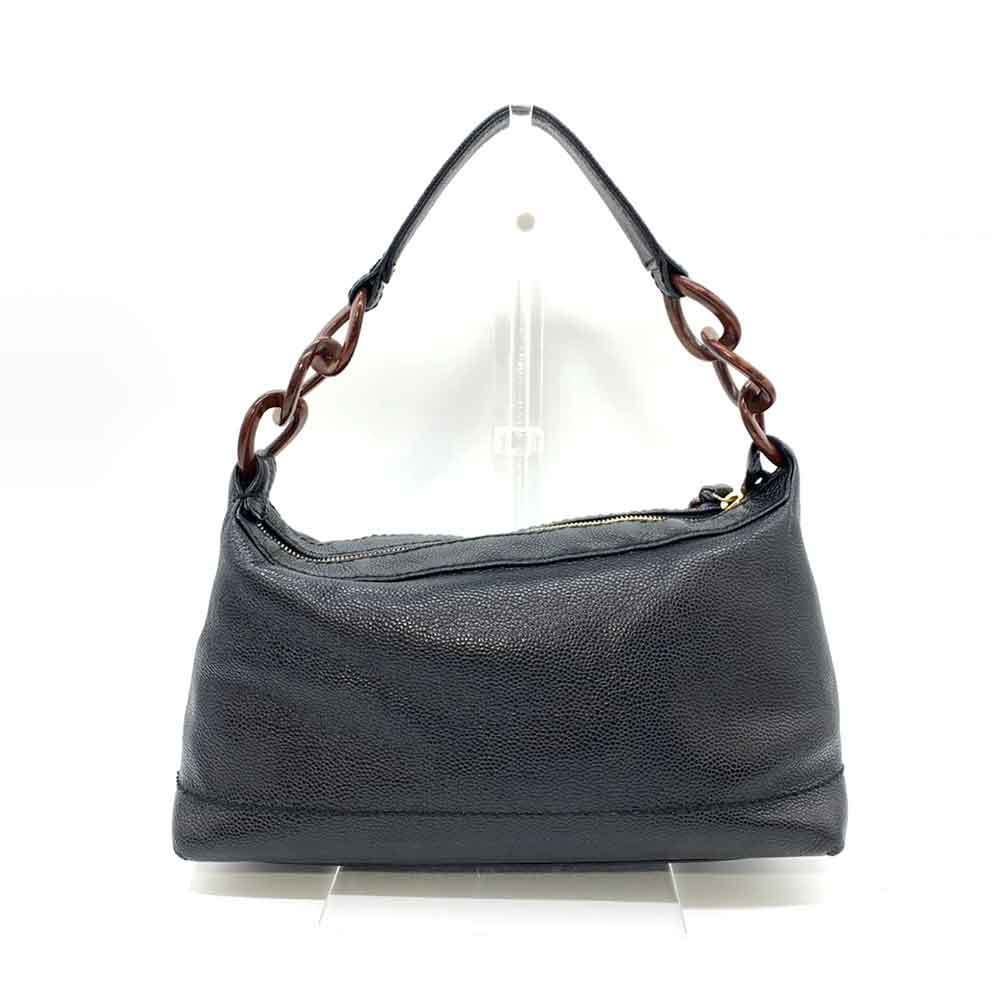 Chanel One Handle Wood Chain Black